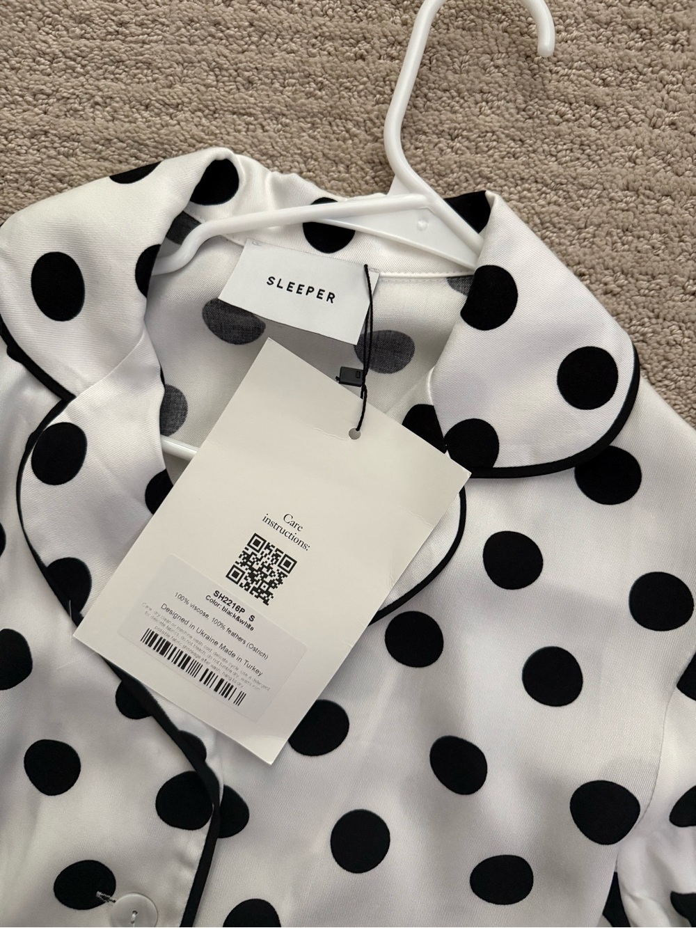 Sleeper White & Black Polka Dot Pajama Set with Feather Trim - Picture 3 of 3